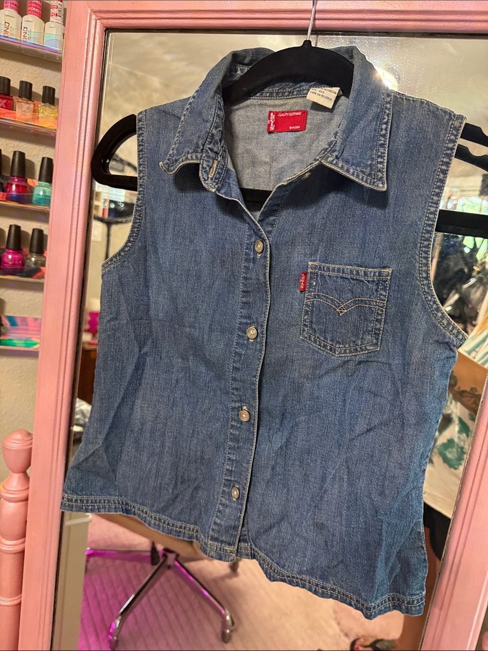 Levi's Girls Sleeveless Denim Button-Down Shirt Blue